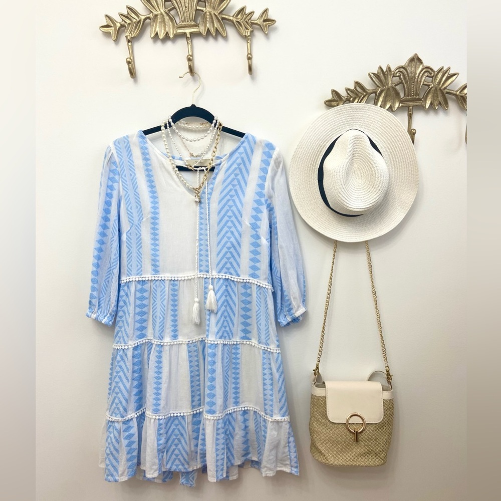 LOFT Light Blue and White Mini Dress